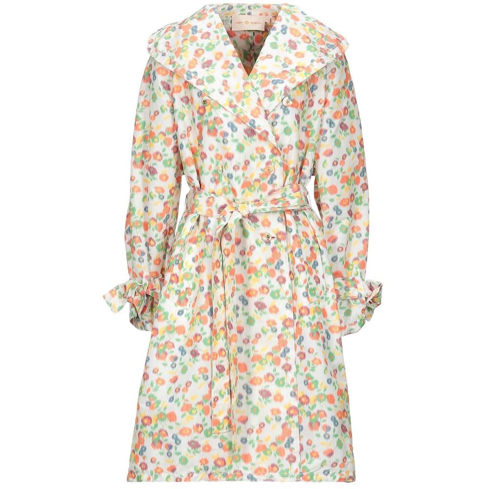 NEW Tory Burch Double-breast Runway Trench Coat, Tossed Confetti, Size10, Belted - Picture 3 of 16